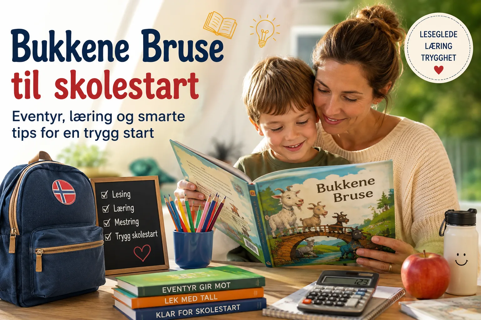 Bukkene Bruse til skolestart, norske folkeeventyr for barn, boktips førsteklassing, leseglede for barn, forberede barn på skolen