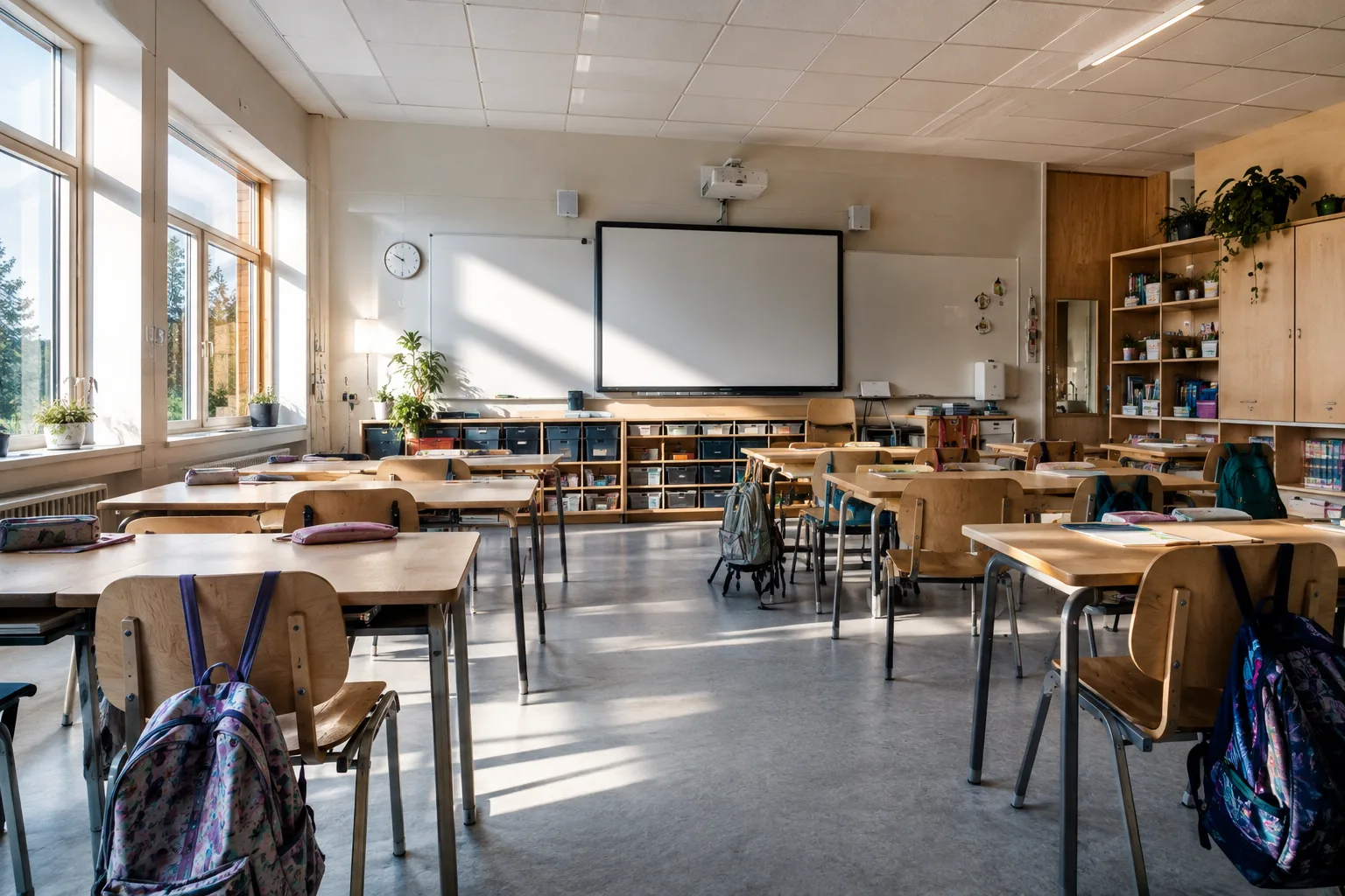 moderne klasserom med tomme pulter og tavle i norge